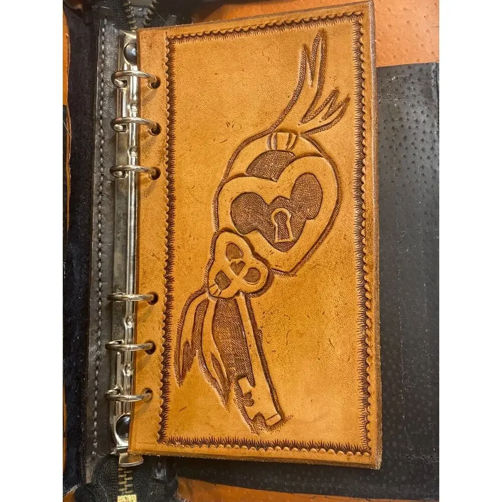 Vintage Leather Bound Ring Binder w/ Zipper Folder Keeper + Wallet - KAREN